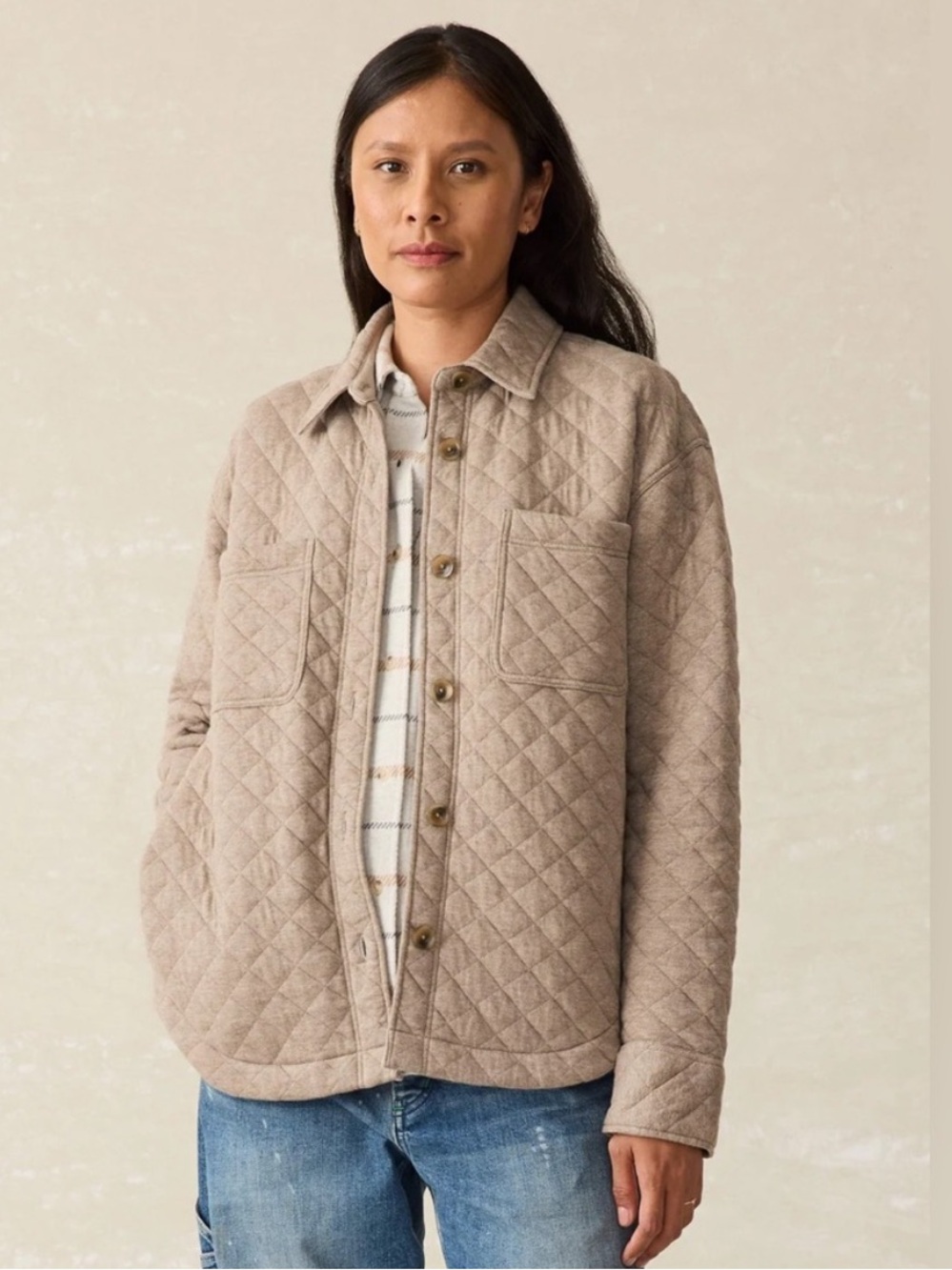 Faherty Oatmeal Epic Quilted Fleece Overshirt Jacket Shacket Women’s Small Fall